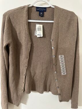 Charter Club Taupe Ribbed Button-Front Cardigan